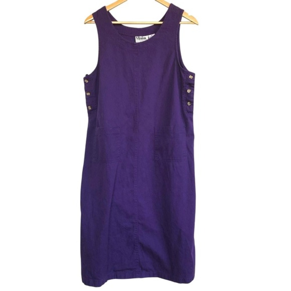 VTG 90s Purple Cotton Midi‎ Dress M Side Buttons Art Teacher Core Minimalist